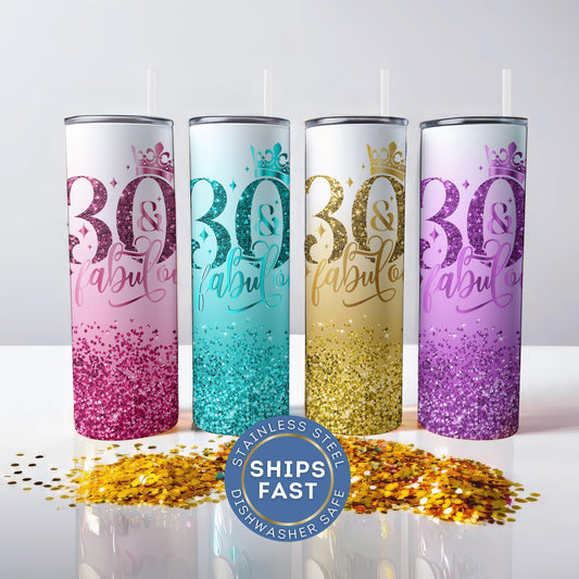 Personalized 30th Birthday Tumbler - Fabulous Glitter Cup for Her