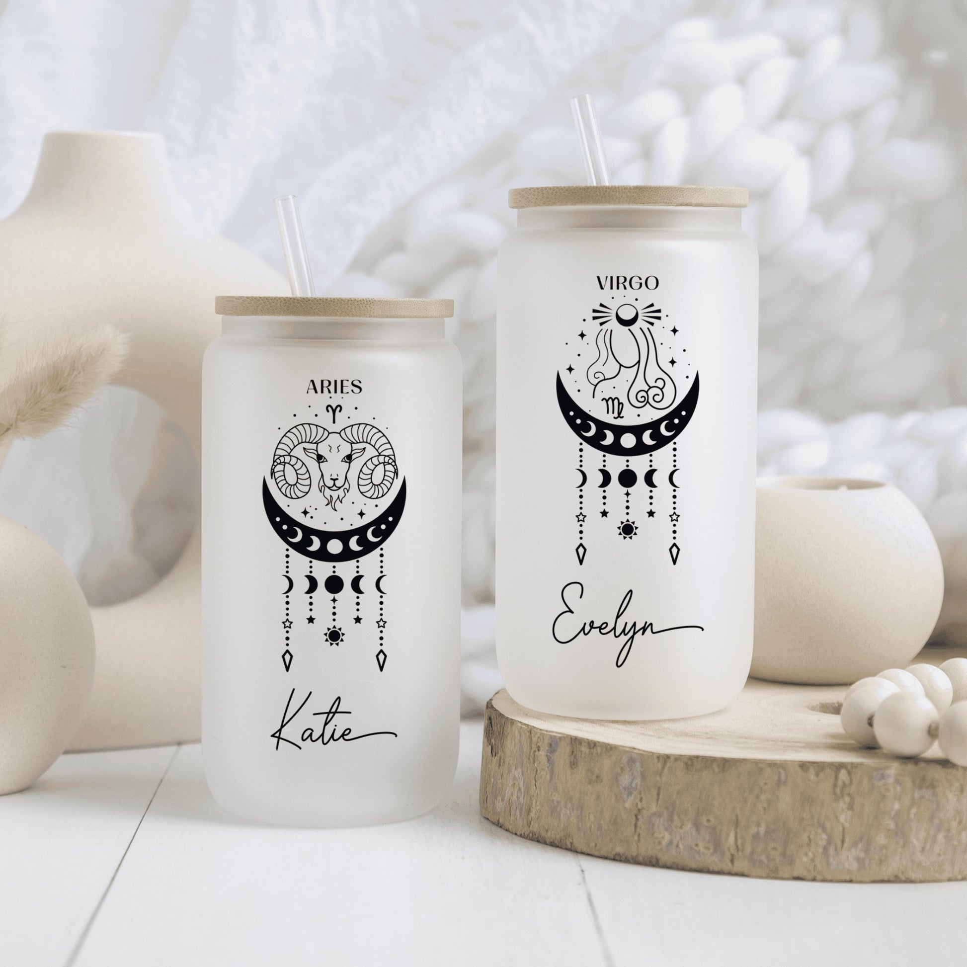 Horoscope glass tumbler with custom zodiac sign perfect as a thoughtful astrology gift for her