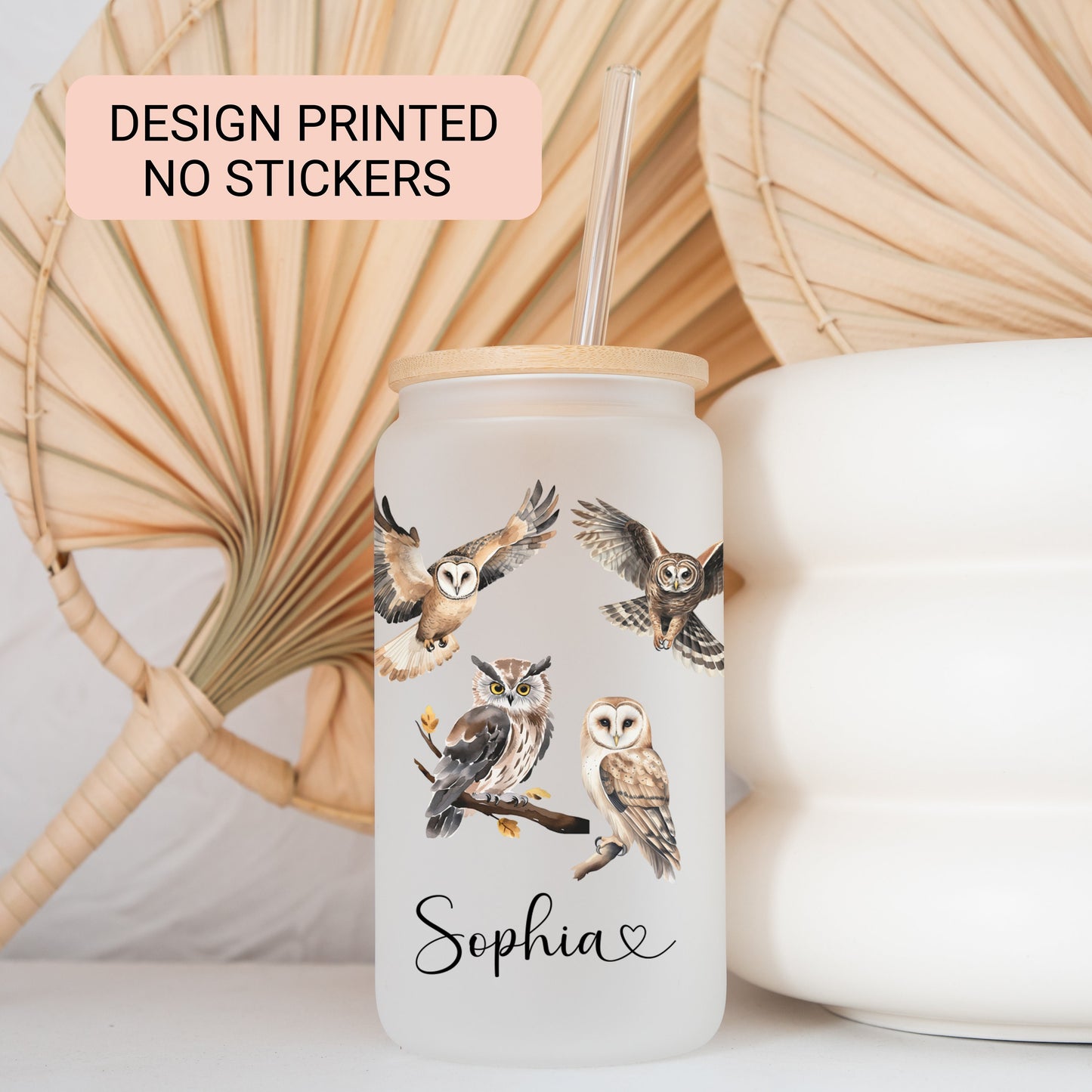 Owl Frosted Glass Cup Owl Glass Tumbler