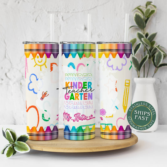 Personalized Kindergarten Teacher Tumbler - Custom Travel Cup & Gift for Educators