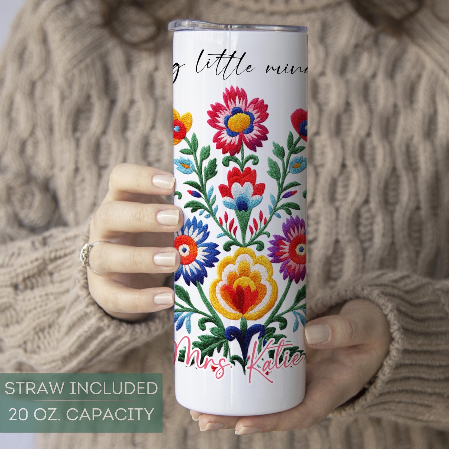 Customized Teacher Tumbler - Floral Appreciation Gift Helping Little Minds Grow