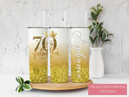 Personalized 70th Birthday Tumbler - 70 and Fabulous Gift for Her
