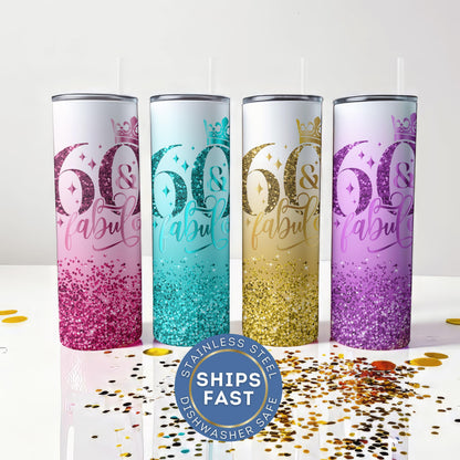 Personalized 60th Birthday Tumbler - Fabulous Sixty Travel Cup Gift for Her