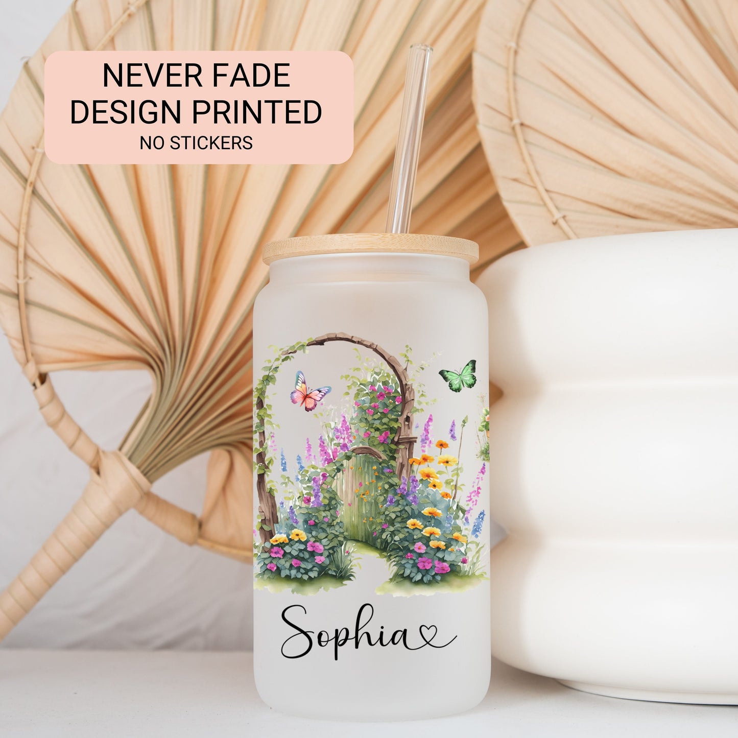 Personalized Plant Lover Frosted Glass Cup - Custom Iced Coffee Tumbler