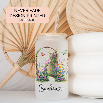 Personalized Plant Lover Frosted Glass Cup - Custom Iced Coffee Tumbler