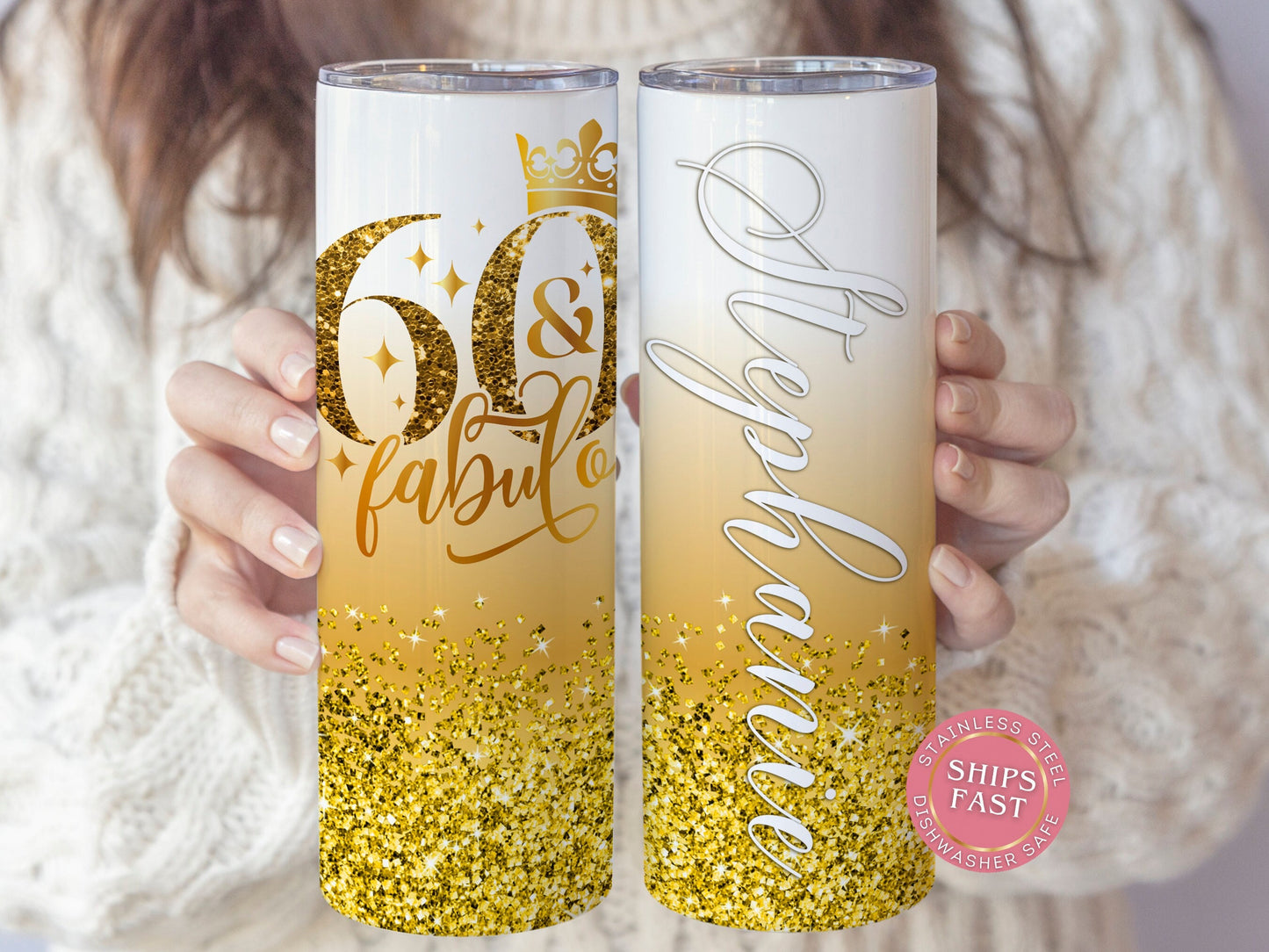 Personalized 60th Birthday Tumbler - 60 and Fabulous Gift Cup for Her
