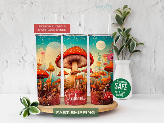Personalized Mushroom Travel Tumbler - Cute Gift for Mushroom Lovers