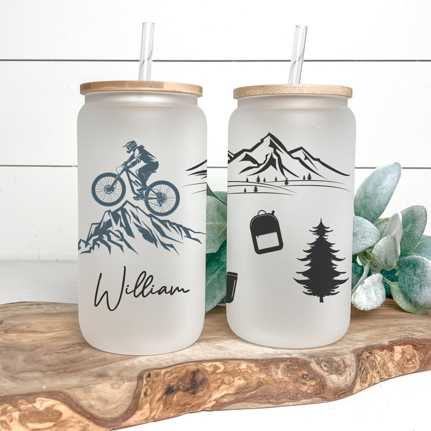 Personalized Mountain Bike Frosted Glass Cup - Custom Gift for Cycling Lovers & Enthusiasts