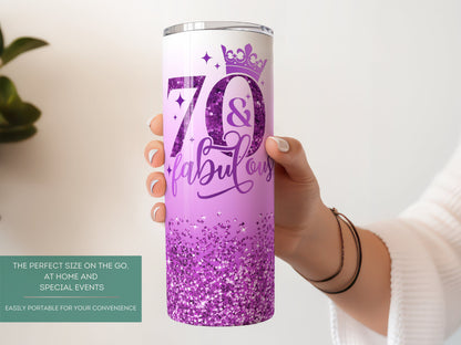 Personalized 70th Birthday Tumbler - Fabulous Custom Cup for Her