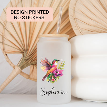 Mom Cup Hummingbird Frosted Glass Cup