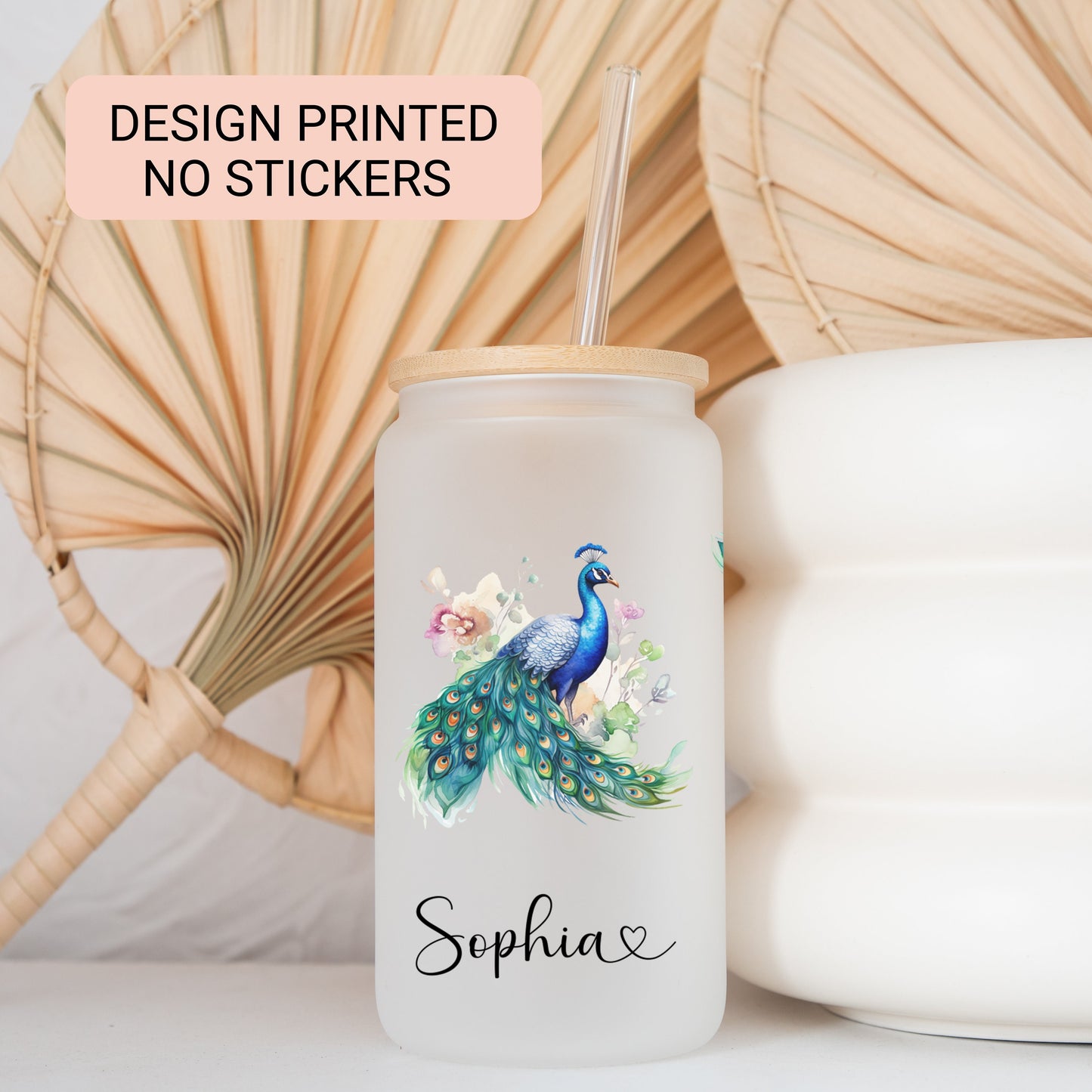 Frosted Glass Cup Peacock Glass Tumbler