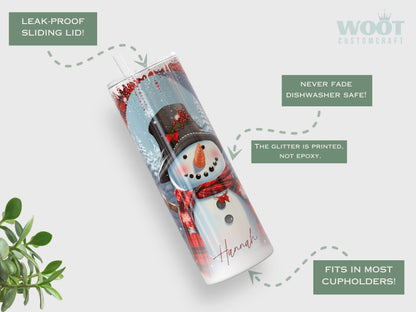 Personalized Christmas Snowman Tumbler - Cute Winter Gift for Her