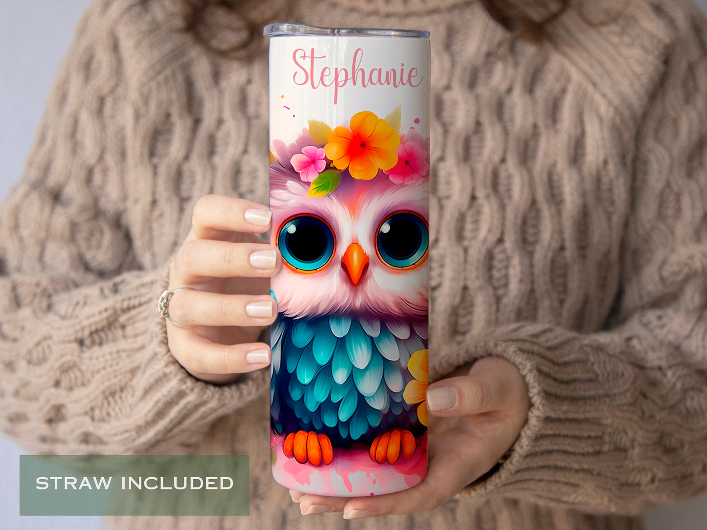 Personalized Floral Owl Tumbler - Cute Custom Gift for Owl Lovers