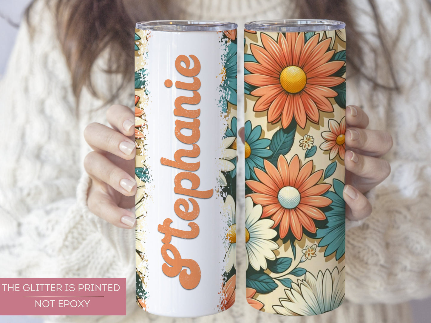 Personalized Retro Floral Tumbler - Custom Vintage Daisy Groovy Gift
