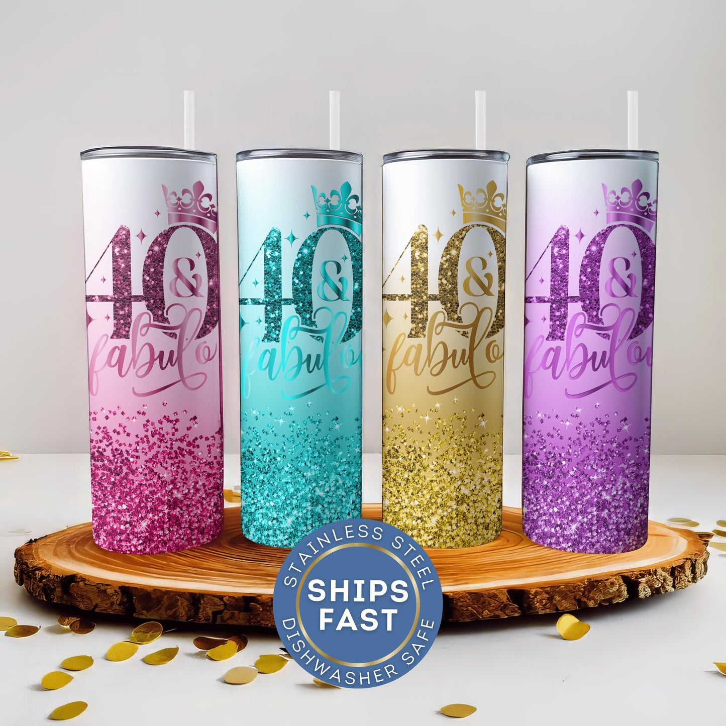 Customized 40th Birthday Tumbler - Fabulous 40 Glitter Cup for Her