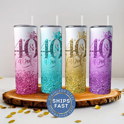 Customized 40th Birthday Tumbler - Fabulous 40 Glitter Cup for Her