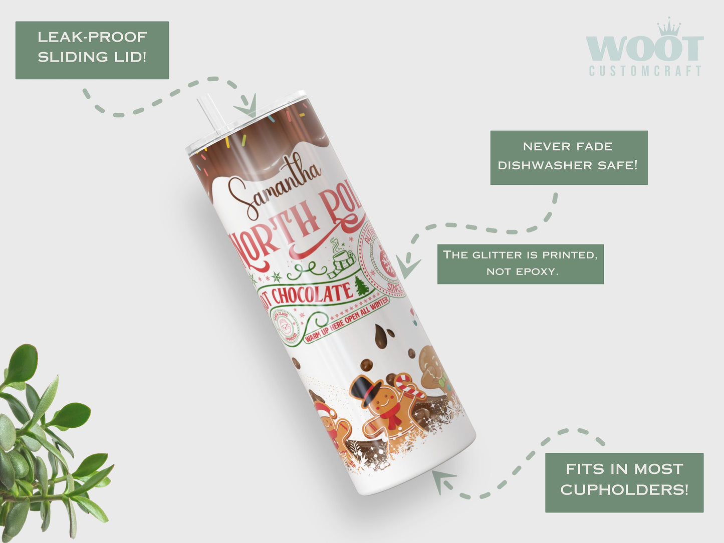 Personalized North Pole Tumbler - Christmas Gift with Gingerbread Design