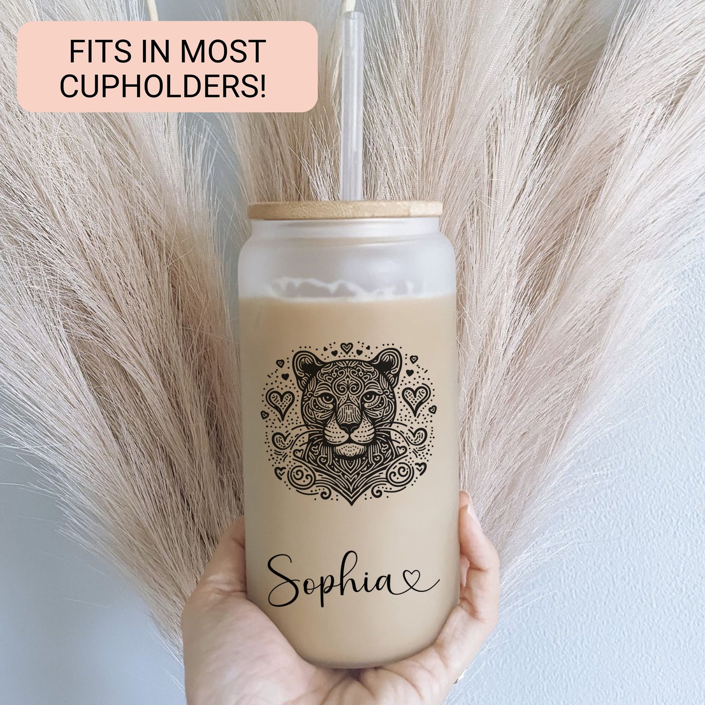 Personalized Jaguar Frosted Glass Cup - Custom Iced Coffee Tumbler for Jaguar Lovers