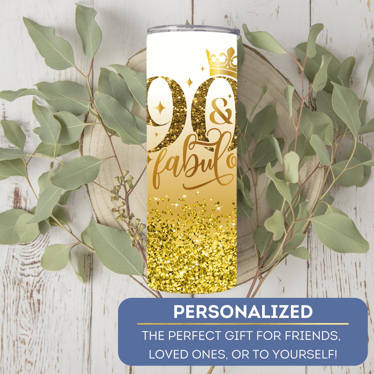 Personalized 90th Birthday Tumbler - Custom Glitter Cup Gift for Her