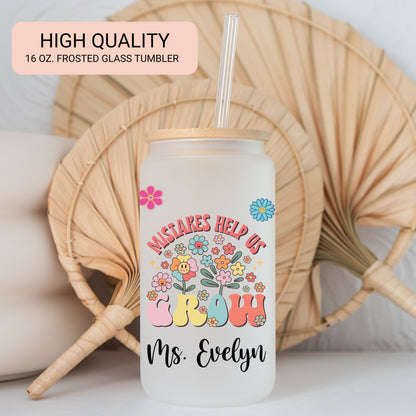 Personalized Teacher Frosted Glass Tumbler - Custom Iced Coffee Cup Gift