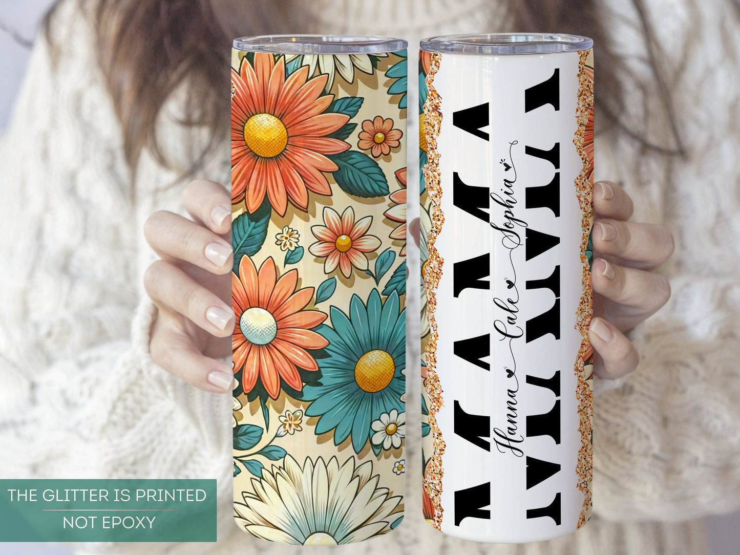 Personalized Retro Mama Tumbler - Custom Floral Design with Kids' Names