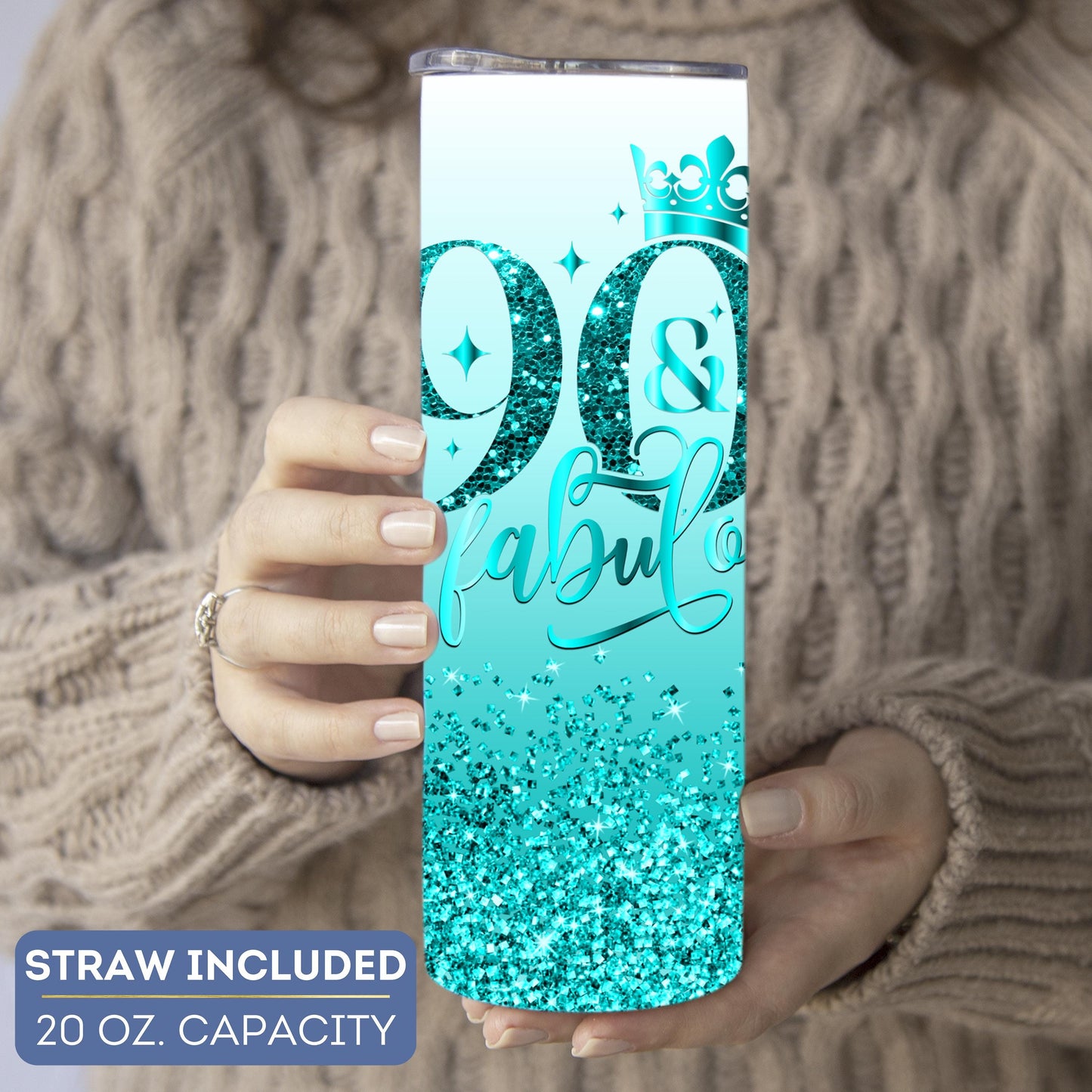 Personalized 90th Birthday Tumbler - Custom Glitter Cup Gift for Her