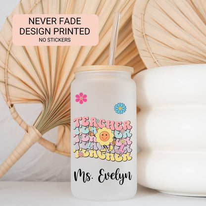 Personalized Retro Teacher Frosted Tumbler - Custom Iced Coffee Cup