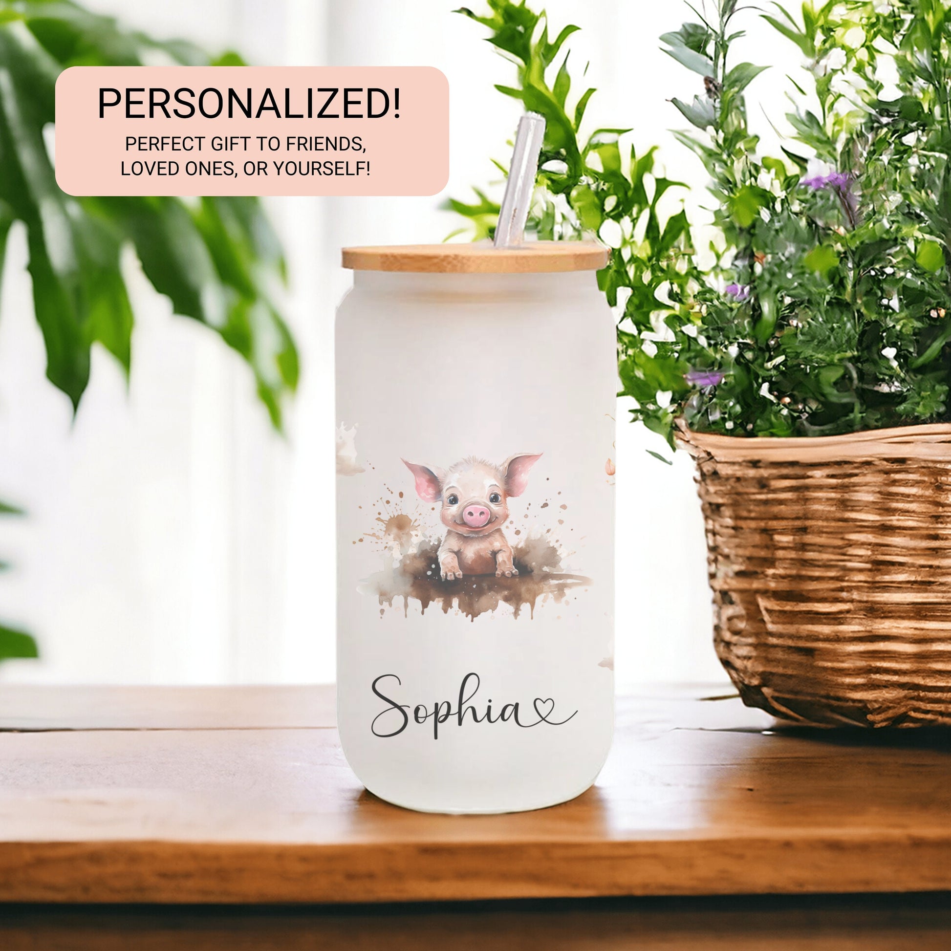 Custom Pig Frosted Glass Cup