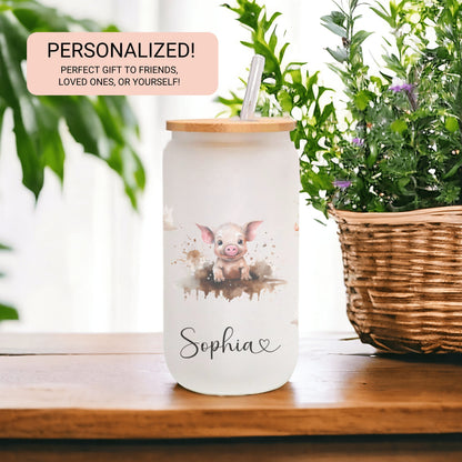 Custom Pig Frosted Glass Cup