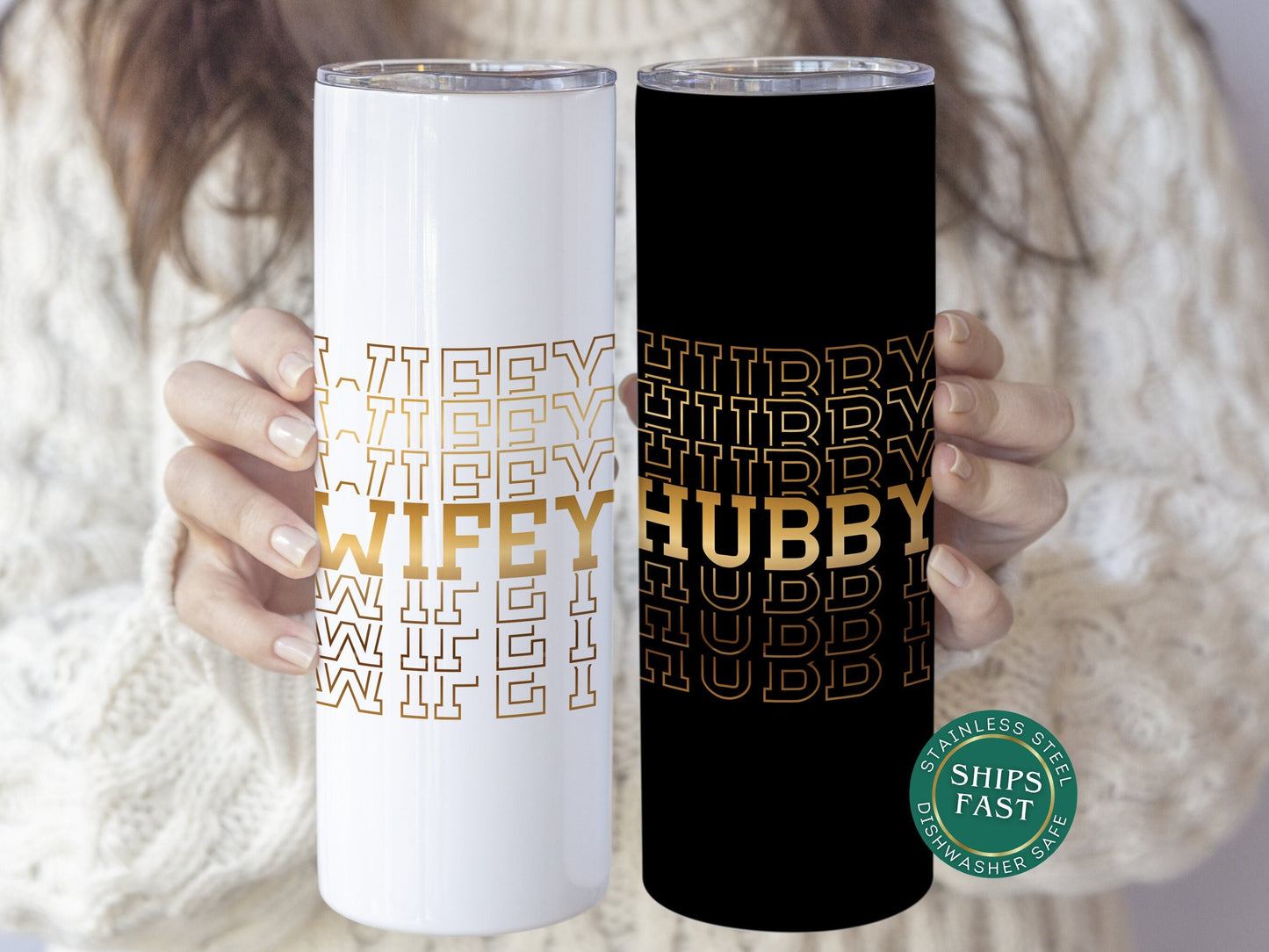 Personalized Wifey & Hubby Tumblers - Custom Couple Gift for Him and Her