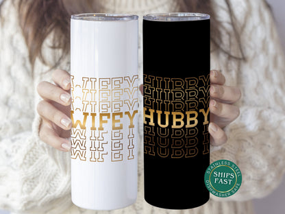 Personalized Wifey & Hubby Tumblers - Custom Couple Gift for Him and Her