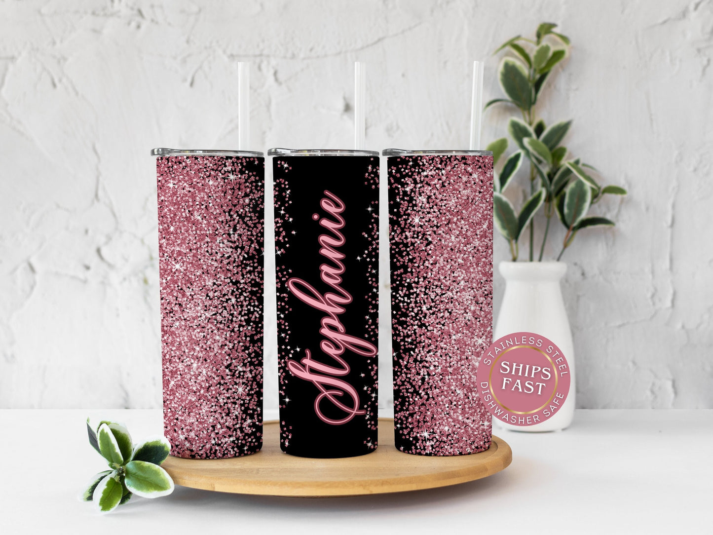 Rose Gold Ombre Glitter Tumbler - Sparkling Gift for Her or Mom