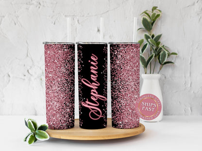 Rose Gold Ombre Glitter Tumbler - Sparkling Gift for Her or Mom