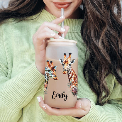 Unique frosted giraffe cup with a custom name ideal as a fun and practical gift for coffee and tea lovers