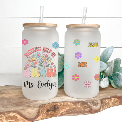 Personalized Teacher Frosted Glass Tumbler - Custom Iced Coffee Cup Gift