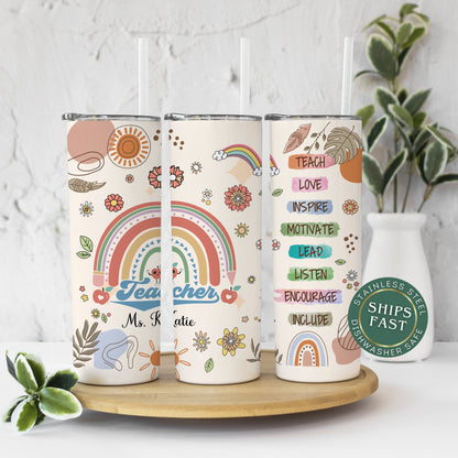 Personalized Retro Teacher Tumbler with Name - Thank You Gift for Teacher Appreciation