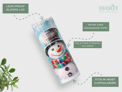 Personalized Blue Snowman Tumbler - Cute Christmas Gift for Her