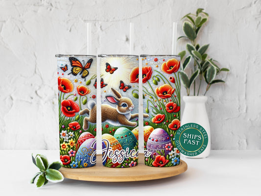 Personalized Easter Bunny Tumbler - Embroidered Rabbit Gift for Easter