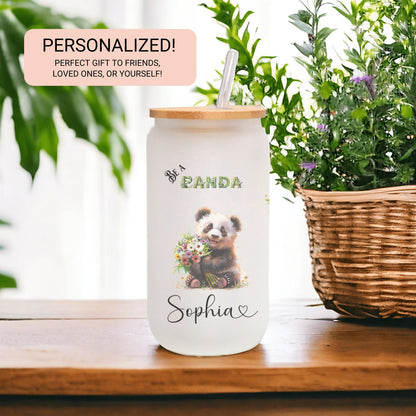 Personalized Panda Glass Cup - Custom Frosted Tumbler for Coffee Lovers