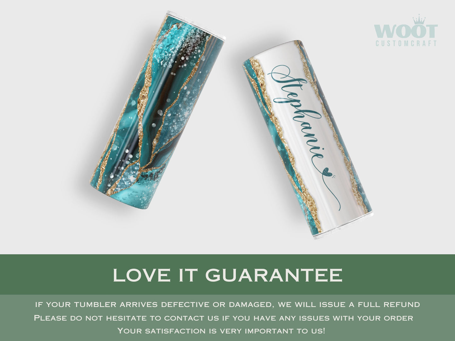 Personalized Teal Agate Tumbler - Custom Name Gift for Her or Mom