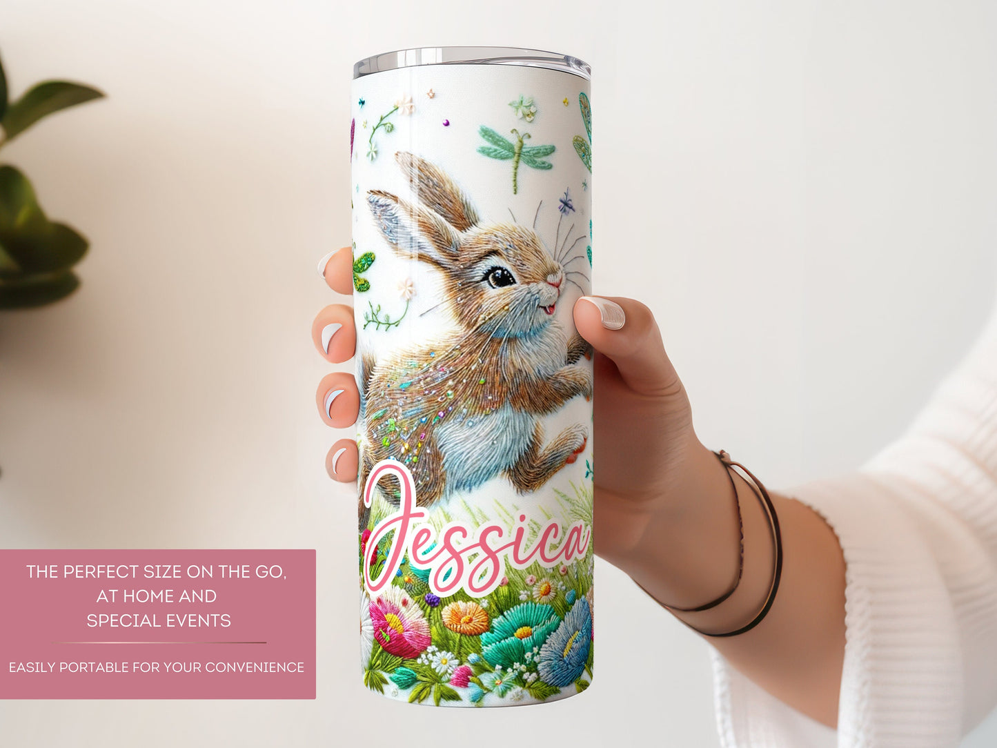 Personalized Rabbit Tumbler - Floral Easter Gift for Rabbit Lovers
