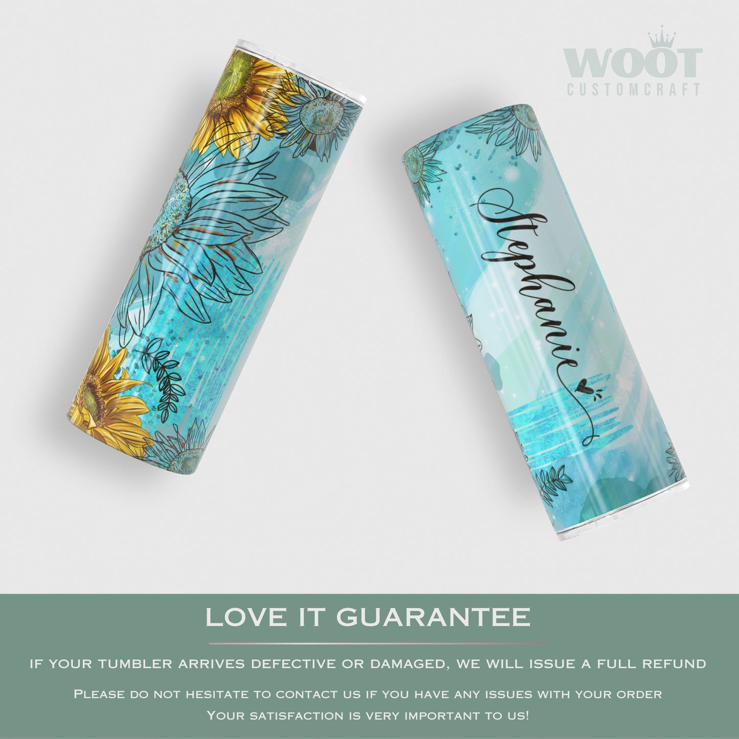 Personalized Teal Sunflower Tumbler - Custom Gift for Women