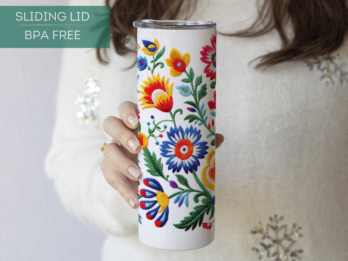 Custom Mama Tumbler - Personalized Gift with Kids' Names and Mexican Embroidery Design