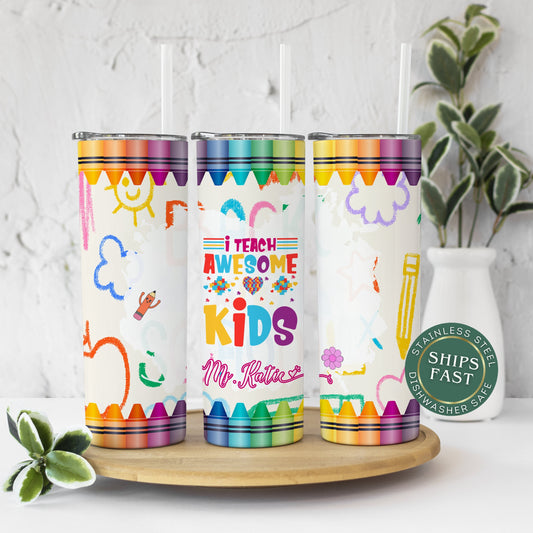 Personalized Autism Awareness Teacher Tumbler - Gift for Educators of Awesome Kids
