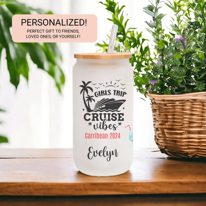 Personalized Frosted Glass Cup - Custom Cruise Tumbler for Girls Trip