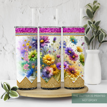 Personalized Teacher Tumbler with Daisy Design - Teacher Appreciation Gift for Back to School