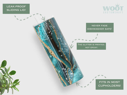 Personalized Teal Agate Tumbler - Custom Name Gift for Her or Mom