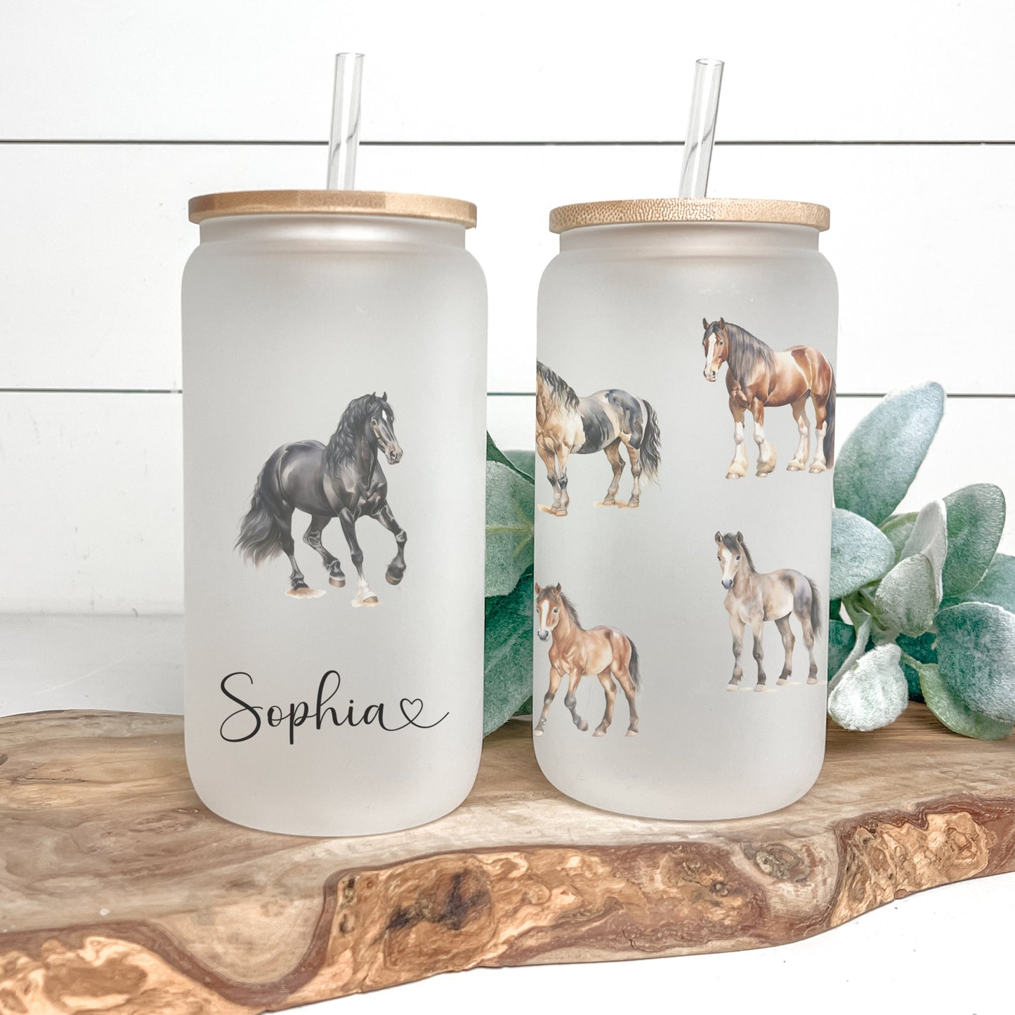 Personalized Frosted Horse Tumbler - Custom Iced Coffee Cup for Equine Lovers