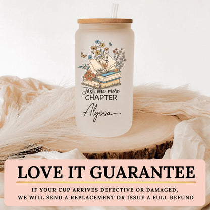 Just One More Chapter can glass tumbler perfect as a thoughtful gift for bookworms or members of a book club