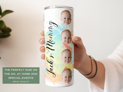 Personalized Watercolor Baby Face Tumbler - Custom Photo Cup for Mom or Grandma
